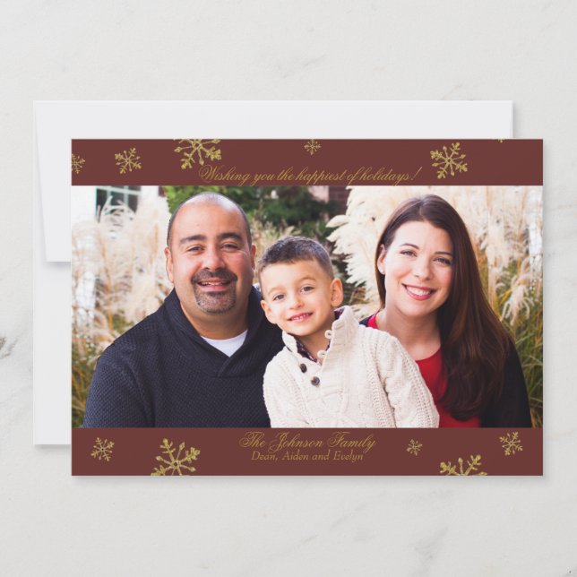 Red and Gold Winter Photo Holiday Card (Front)
