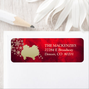 Red and Gold Winter Pomeranian Return Address Label