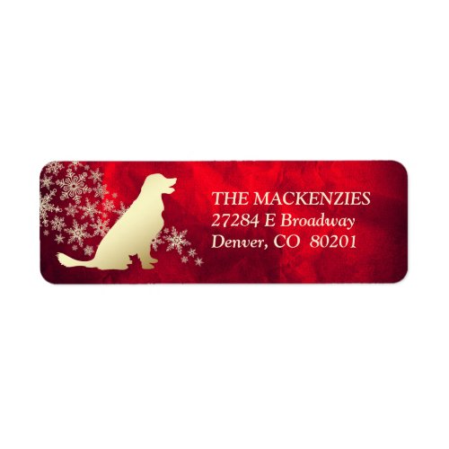 Red and Gold Winter Retriever Return Address Label