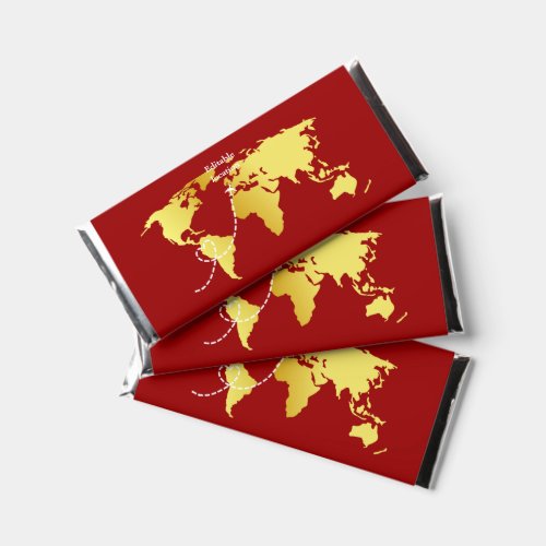 Red and gold world map destination chinese wedding hershey bar favors