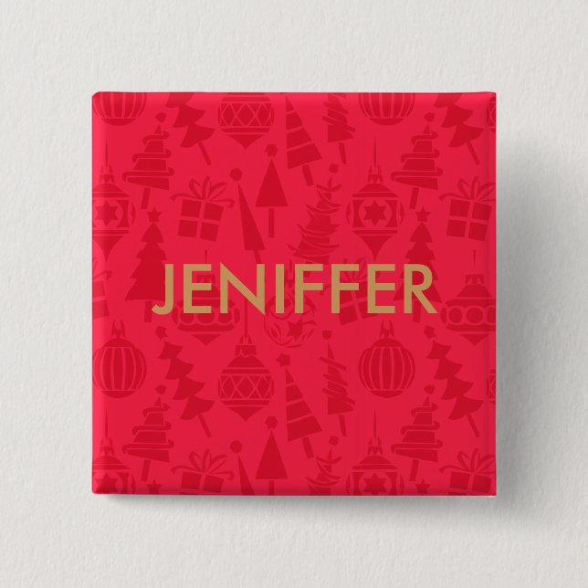 Red and Gold xmas party name Button (Front)
