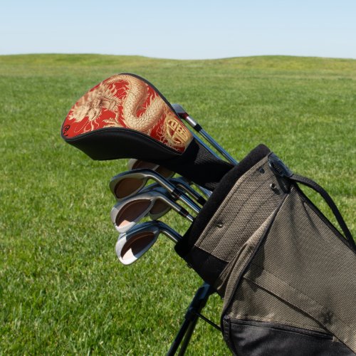 Red and Gold Year of the Dragon Power Emblem  Golf Head Cover