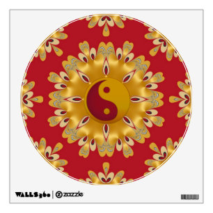 Red and Gold Yin Yang Feng Shui Fire Mandala Wall Sticker