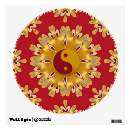 Red and Gold Yin Yang Feng Shui Fire Mandala Wall Sticker