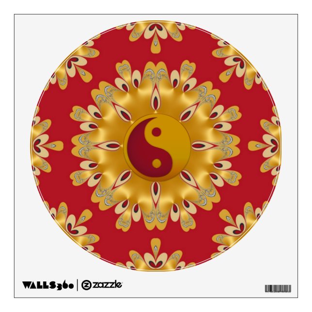 Red and Gold Yin Yang Feng Shui Fire Mandala Wall Sticker (Front)