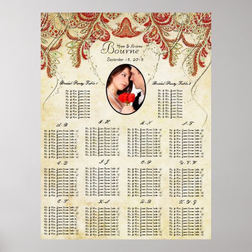 Red and Gold Your Photo Wedding Seating Chart