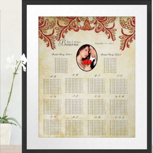 Red and Gold Your Photo Wedding Seating Chart