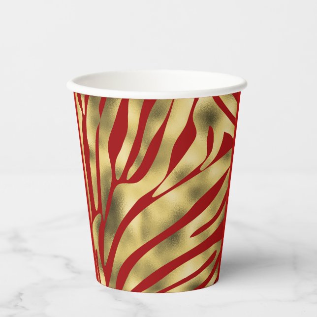 Red and Gold Zebra Festive Paper Cups (Front)