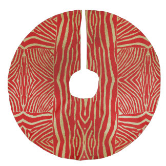 Red and gold Zebra stripes Jungle Christmas Faux Linen Tree Skirt