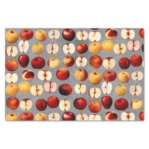 Red and Golden Apples on Gray Pattern Tissue Paper