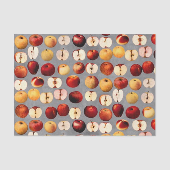 Red and Golden Apples on Gray Pattern Tissue Paper (Front)