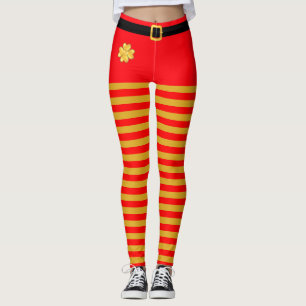 Red and Golden Christmas Elf Striped leggings