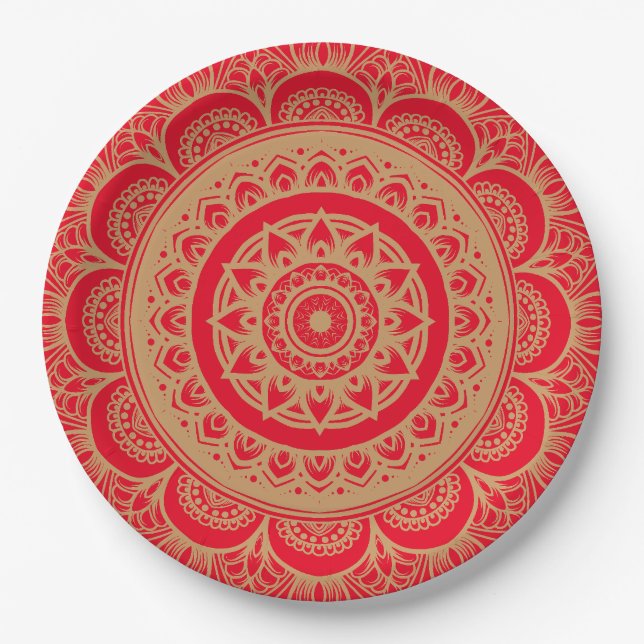 Red and Golden Design Paper Plate (Front)