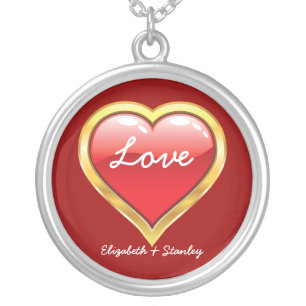 Red and golden Love Valentine’s Day silver pendant