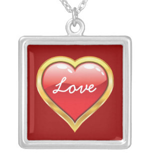 Red and golden Love Valentine’s Day silver pendant