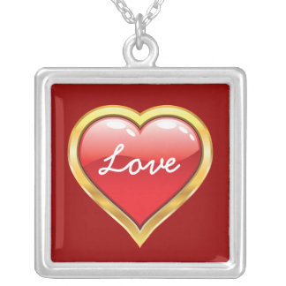 Red and golden Love Valentine’s Day silver pendant