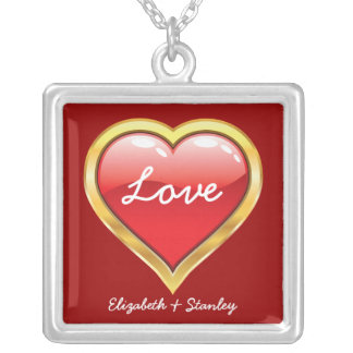Red and golden Love Valentine’s Day silver pendant