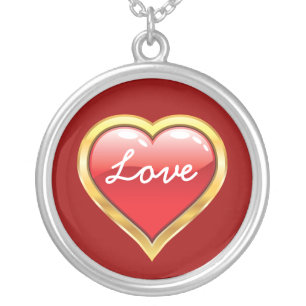 Red and golden Love Valentine’s Day silver pendant