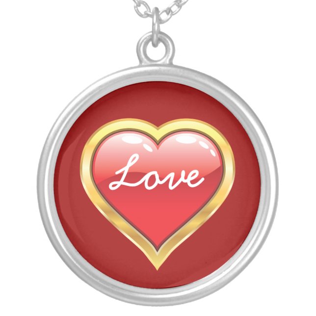 Red and golden Love Valentine’s Day silver pendant (Front)