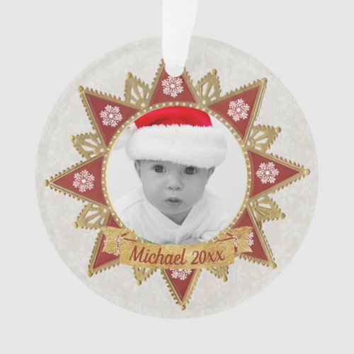 Red And Golden Luxury Circle Shape Frame Snowflake Ornament
