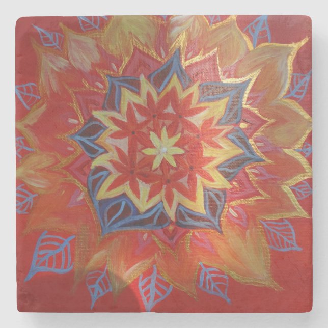 Red and Golden mandala Marble Stone Coaster (Front)