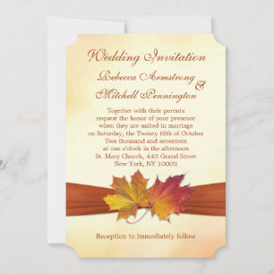 Red and golden maple leaves Wedding Invitation