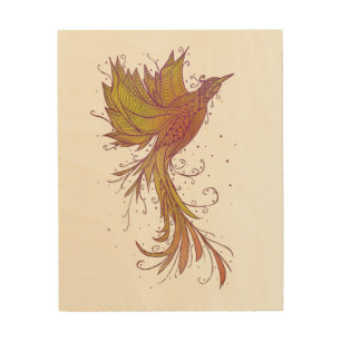 Red and Golden Phoenix Wood Wall Art