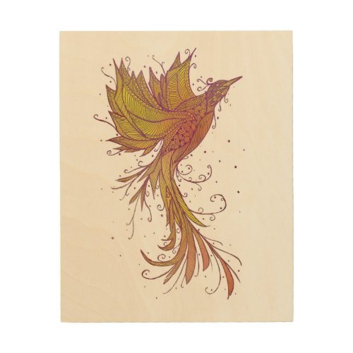 Red and Golden Phoenix Wood Wall Art