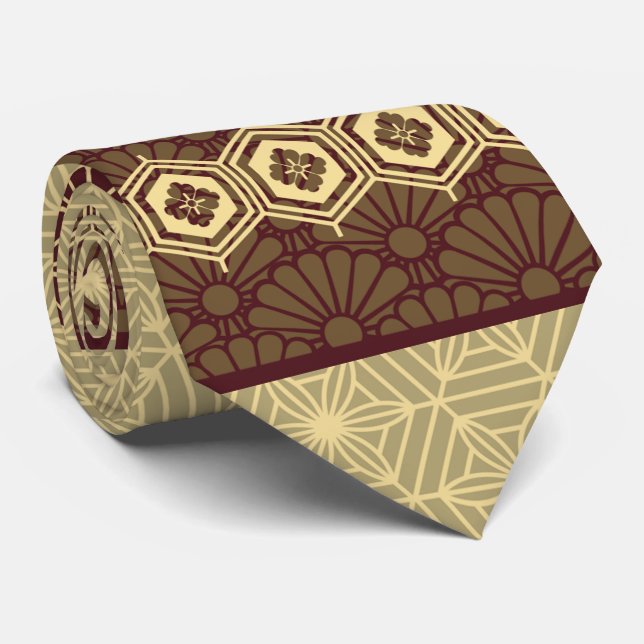 Red and Golden Tortoise Pattern Neck Tie (Rolled)