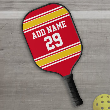 Red And Golden Yellow Sport Jersey - Name Number Pickleball Paddle by MyRazzleDazzle at Zazzle