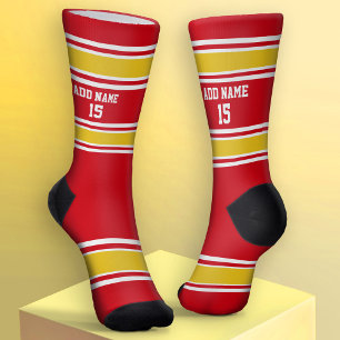 Red and Golden Yellow Sport Jersey - Name Number Socks