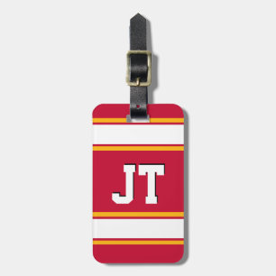Red and Golden Yellow Sports Stripes Monogram Luggage Tag