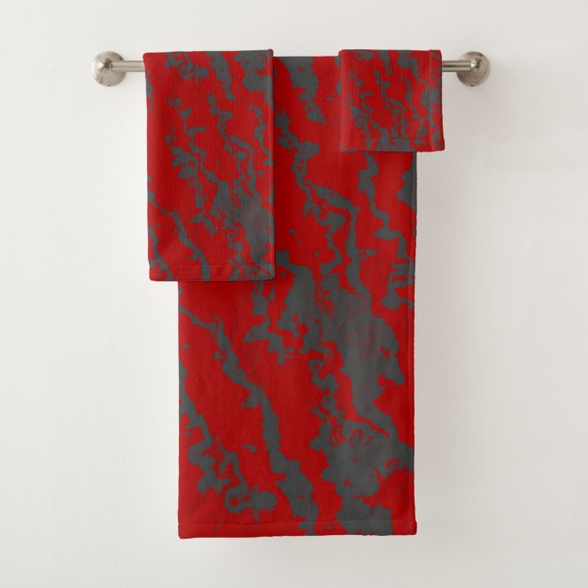 Red and Gray abstract Bath Towel Set (Insitu)