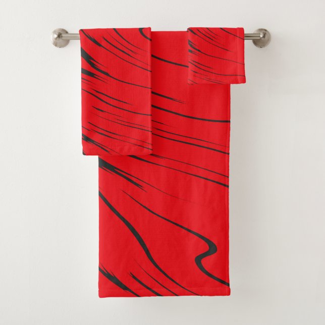 Red and Gray abstract Bath Towel Set (Insitu)