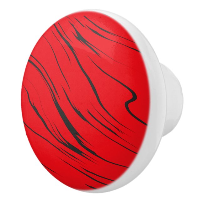 Red and Gray abstract Ceramic Knob (Right)