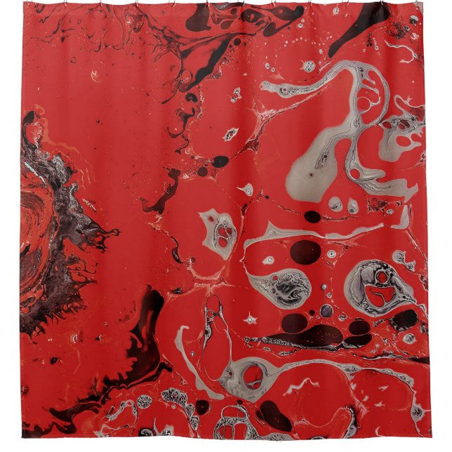 Red and gray abstract painting shower curtain (Front)