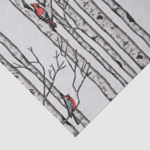 Red and Gray Birch Trees and Red Cardinal Birds Tissue Paper