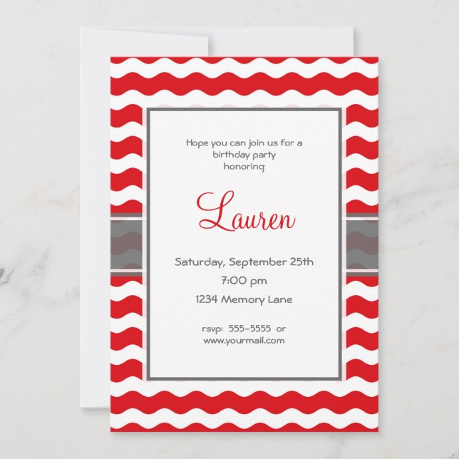 Red And Gray Birthday Invitation (Front)