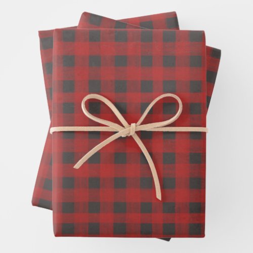 Red and Gray Buffalo Plaid Wrapping Paper Sheets