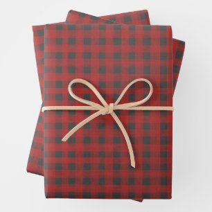 Red and Gray Buffalo Plaid Wrapping Paper Sheets