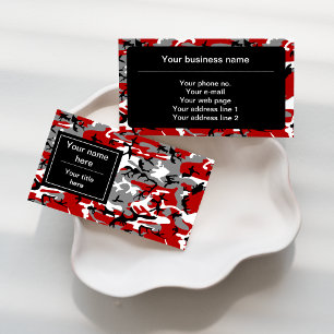 Red and Gray Camo, Camouflage, Military, Army Business Card