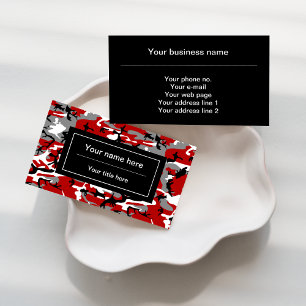 Red and Gray Camo, Camouflage, Military, Army Business Card