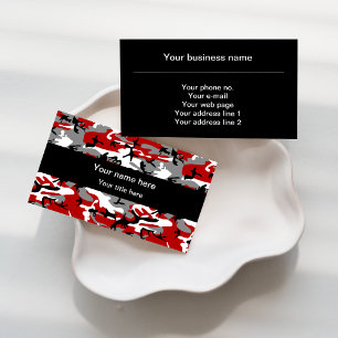 Red and Gray Camo, Camouflage, Military, Army Business Card