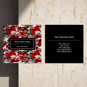 Red and Gray Camo, Camouflage, Military, Army Square Business Card