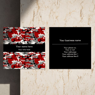 Red and Gray Camo, Camouflage, Military, Army Square Business Card