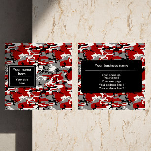 Red and Gray Camo, Camouflage, Military, Army Square Business Card