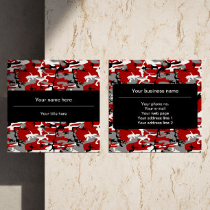Red and Gray Camo, Camouflage, Military, Army Square Business Card