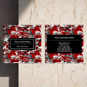 Red and Gray Camo, Camouflage, Military, Army Square Business Card