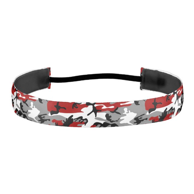Red and Gray Camouflage, Military, Army Athletic Headband (Front)