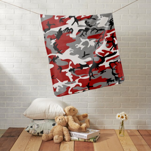 Red and Gray Camouflage, Military, Army Baby Blanket (In Situ)